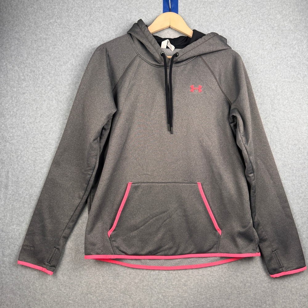Under‎ Armour Hoodie Womens Large Gray Pink ColdGear Storm1 Loose Fit Pullover